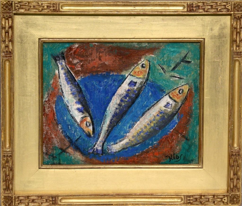 THREE FISH ON A BLUE PLATE